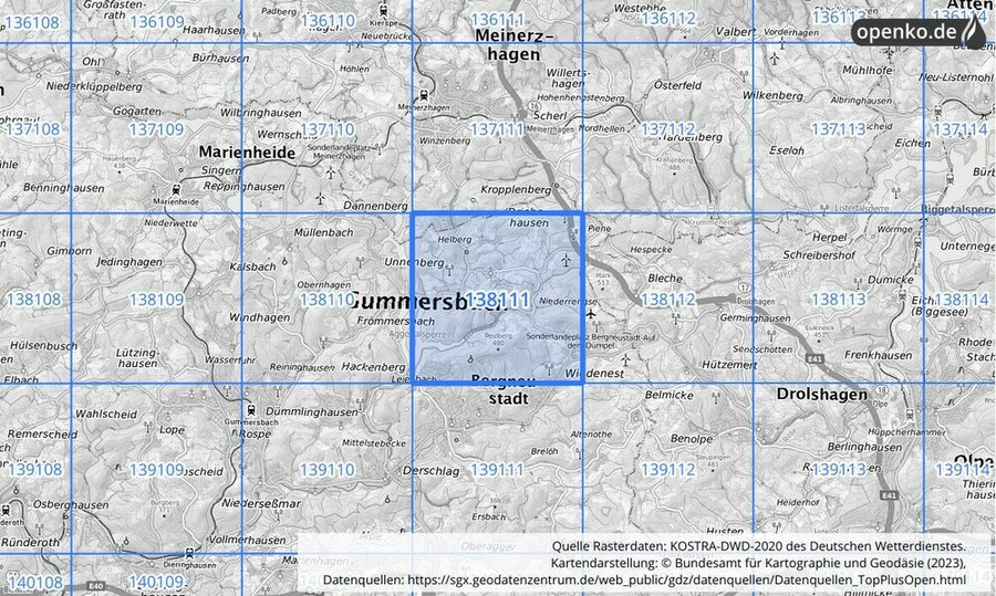 Übersichtskarte des KOSTRA-DWD-2020-Rasterfeldes Nr. 138111