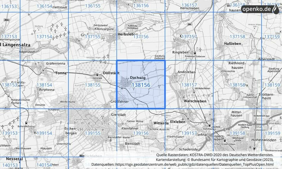 Übersichtskarte des KOSTRA-DWD-2020-Rasterfeldes Nr. 138156