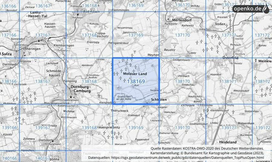 Übersichtskarte des KOSTRA-DWD-2020-Rasterfeldes Nr. 138169