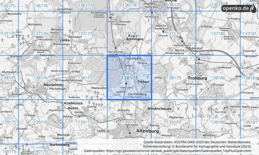 Übersichtskarte des KOSTRA-DWD-2020-Rasterfeldes Nr. 138178