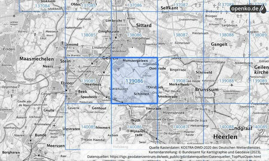 Übersichtskarte des KOSTRA-DWD-2020-Rasterfeldes Nr. 139086