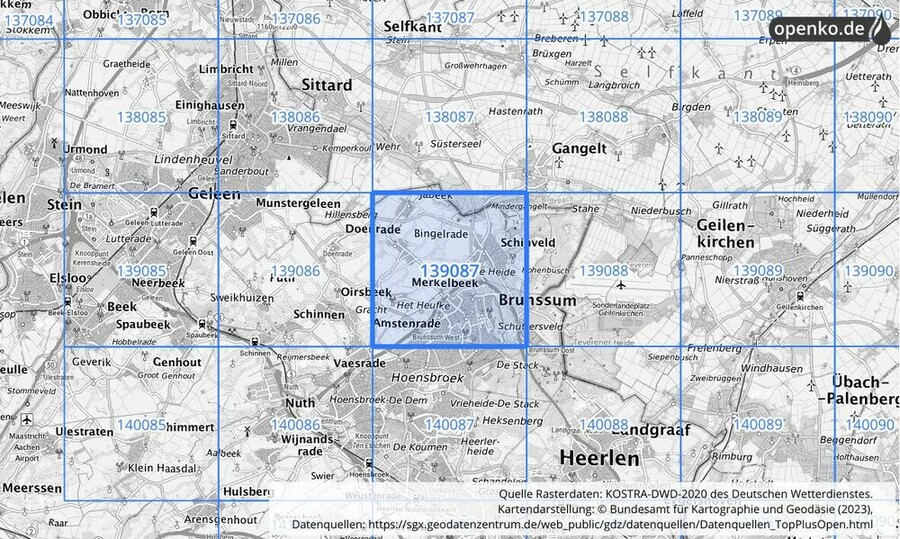 Übersichtskarte des KOSTRA-DWD-2020-Rasterfeldes Nr. 139087