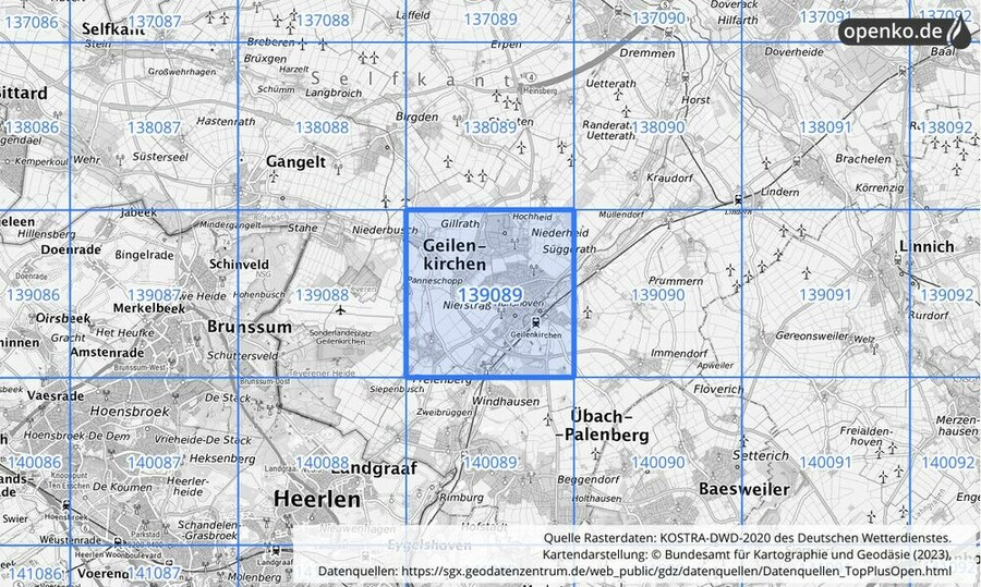 Übersichtskarte des KOSTRA-DWD-2020-Rasterfeldes Nr. 139089