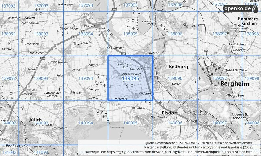 Übersichtskarte des KOSTRA-DWD-2020-Rasterfeldes Nr. 139095