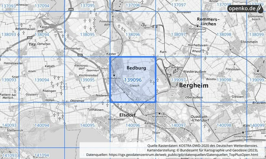 Übersichtskarte des KOSTRA-DWD-2020-Rasterfeldes Nr. 139096