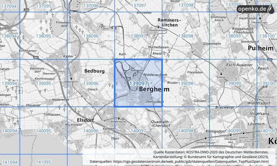 Übersichtskarte des KOSTRA-DWD-2020-Rasterfeldes Nr. 139097