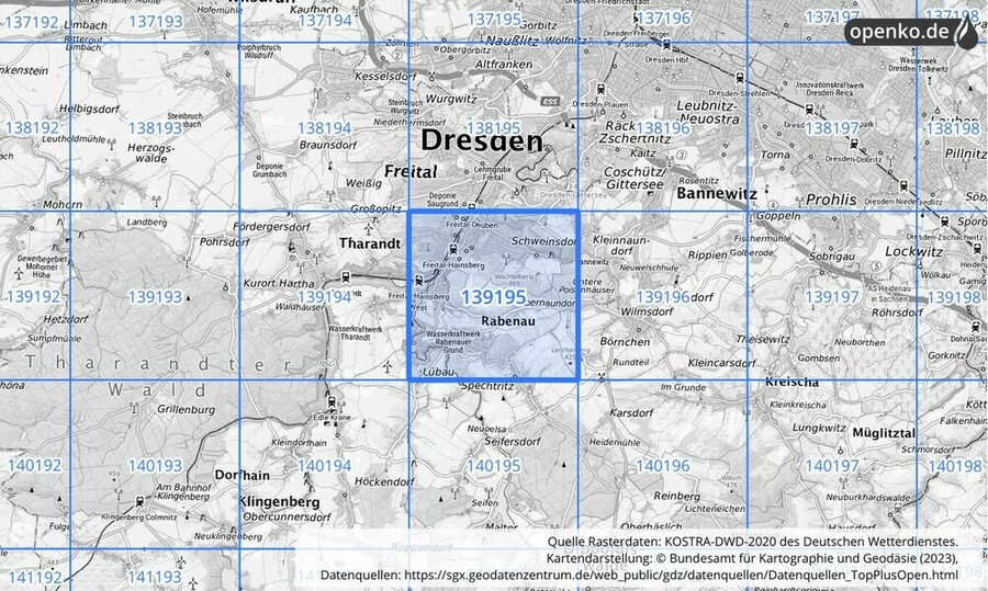 Übersichtskarte des KOSTRA-DWD-2020-Rasterfeldes Nr. 139195