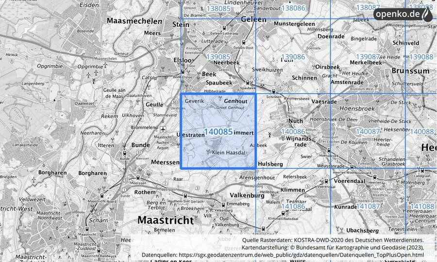 Übersichtskarte des KOSTRA-DWD-2020-Rasterfeldes Nr. 140085