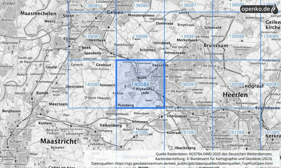 Übersichtskarte des KOSTRA-DWD-2020-Rasterfeldes Nr. 140086