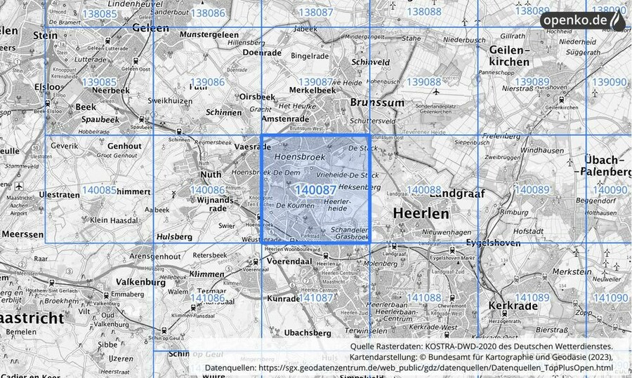 Übersichtskarte des KOSTRA-DWD-2020-Rasterfeldes Nr. 140087