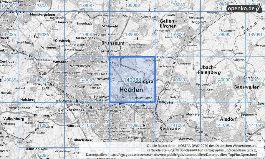 Übersichtskarte des KOSTRA-DWD-2020-Rasterfeldes Nr. 140088