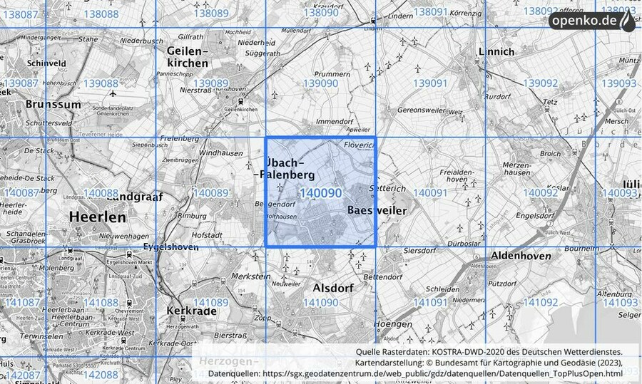 Übersichtskarte des KOSTRA-DWD-2020-Rasterfeldes Nr. 140090