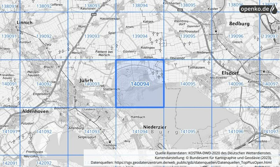 Übersichtskarte des KOSTRA-DWD-2020-Rasterfeldes Nr. 140094