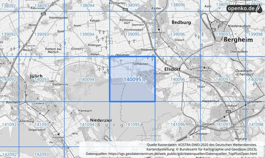 Übersichtskarte des KOSTRA-DWD-2020-Rasterfeldes Nr. 140095