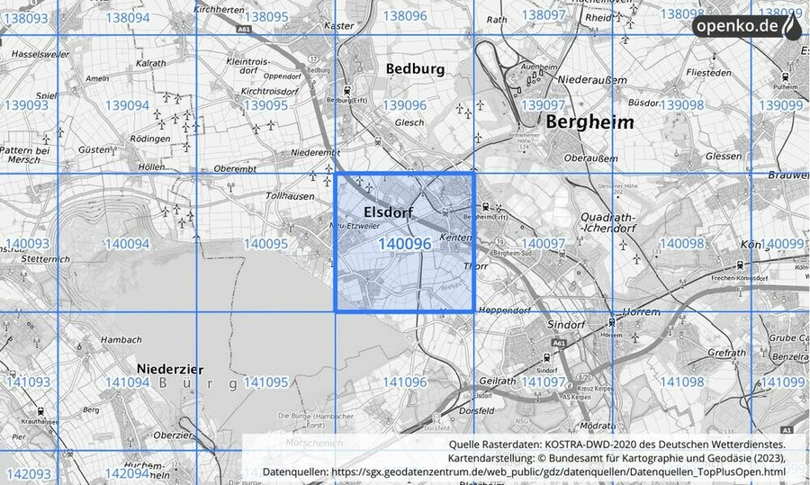 Übersichtskarte des KOSTRA-DWD-2020-Rasterfeldes Nr. 140096