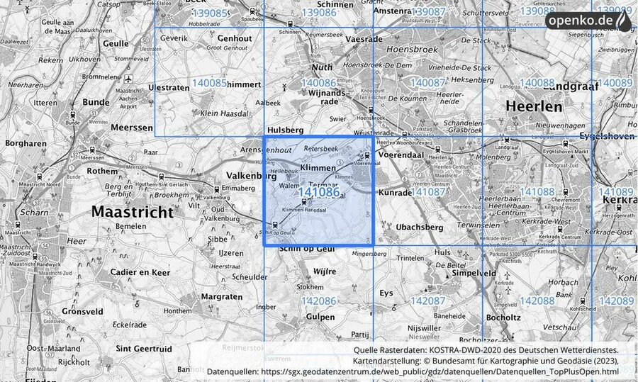 Übersichtskarte des KOSTRA-DWD-2020-Rasterfeldes Nr. 141086