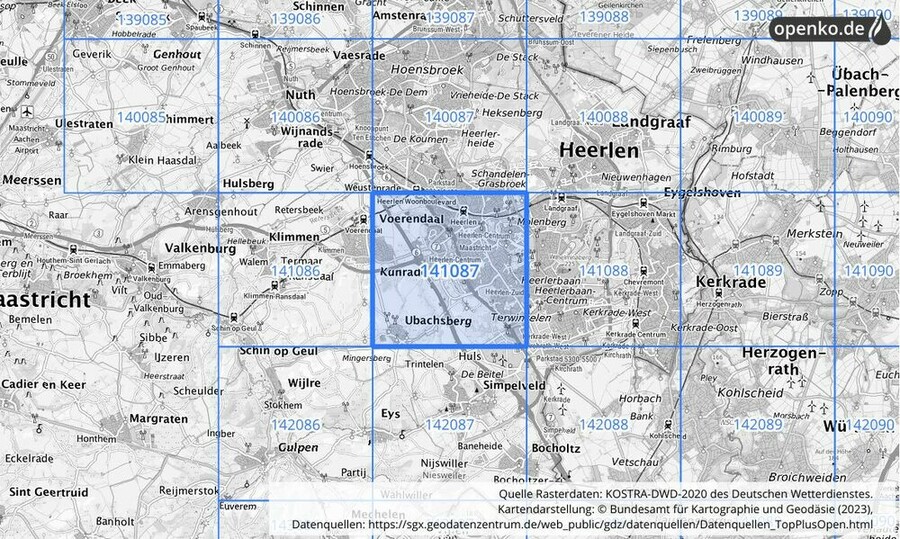 Übersichtskarte des KOSTRA-DWD-2020-Rasterfeldes Nr. 141087