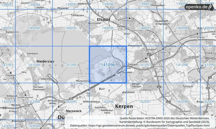 Übersichtskarte des KOSTRA-DWD-2020-Rasterfeldes Nr. 141096