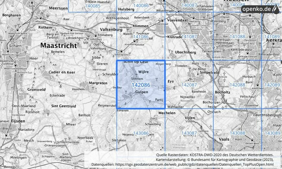 Übersichtskarte des KOSTRA-DWD-2020-Rasterfeldes Nr. 142086