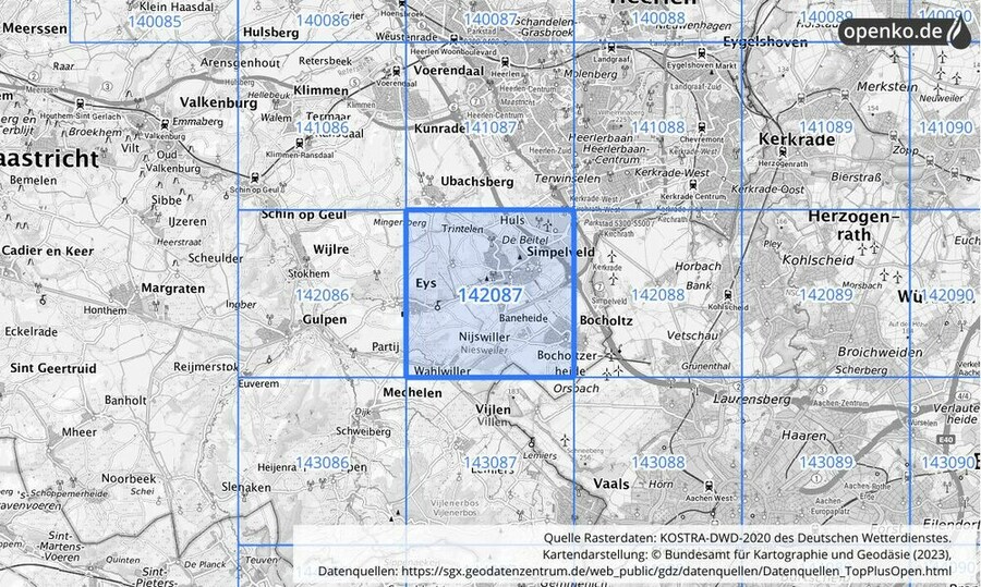 Übersichtskarte des KOSTRA-DWD-2020-Rasterfeldes Nr. 142087