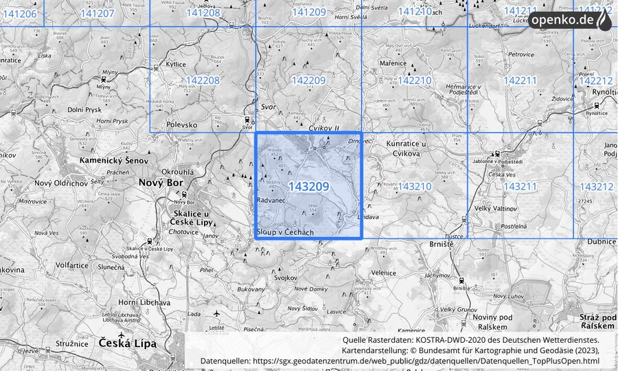 Übersichtskarte des KOSTRA-DWD-2020-Rasterfeldes Nr. 143209