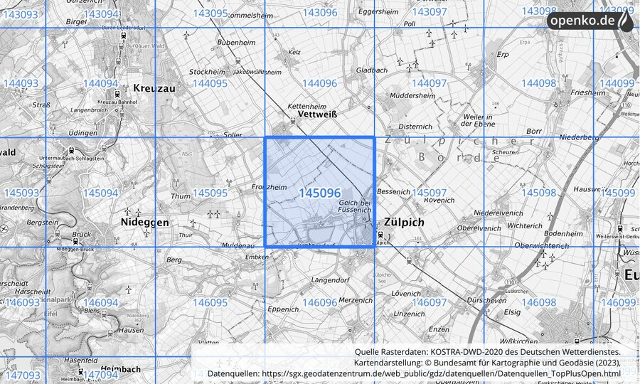 Übersichtskarte des KOSTRA-DWD-2020-Rasterfeldes Nr. 145096