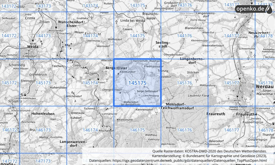 Übersichtskarte des KOSTRA-DWD-2020-Rasterfeldes Nr. 145175