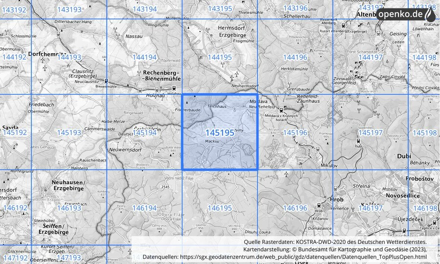 Übersichtskarte des KOSTRA-DWD-2020-Rasterfeldes Nr. 145195