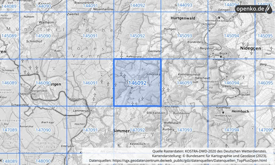 Übersichtskarte des KOSTRA-DWD-2020-Rasterfeldes Nr. 146092