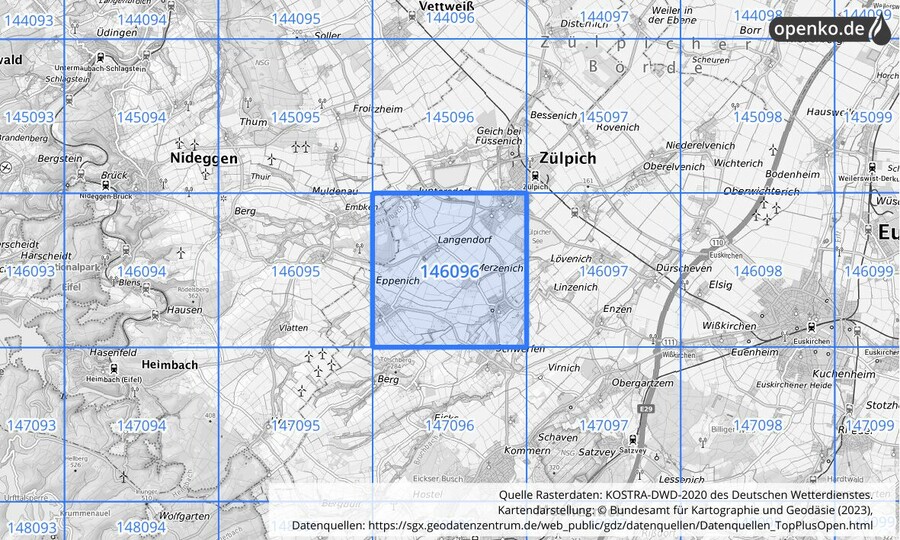 Übersichtskarte des KOSTRA-DWD-2020-Rasterfeldes Nr. 146096