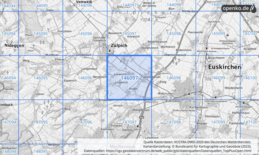 Übersichtskarte des KOSTRA-DWD-2020-Rasterfeldes Nr. 146097