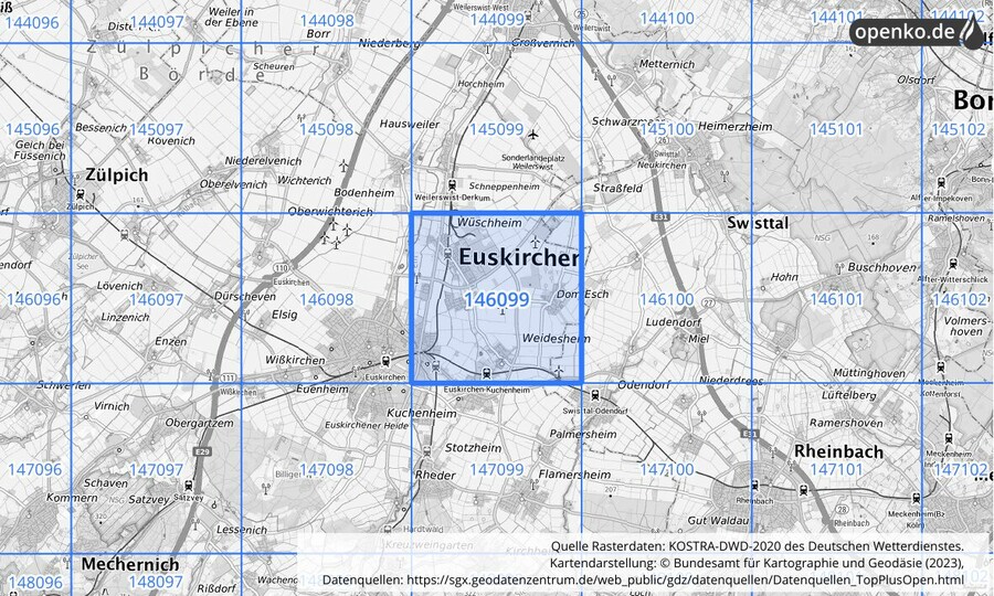 Übersichtskarte des KOSTRA-DWD-2020-Rasterfeldes Nr. 146099