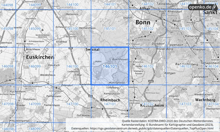 Übersichtskarte des KOSTRA-DWD-2020-Rasterfeldes Nr. 146101