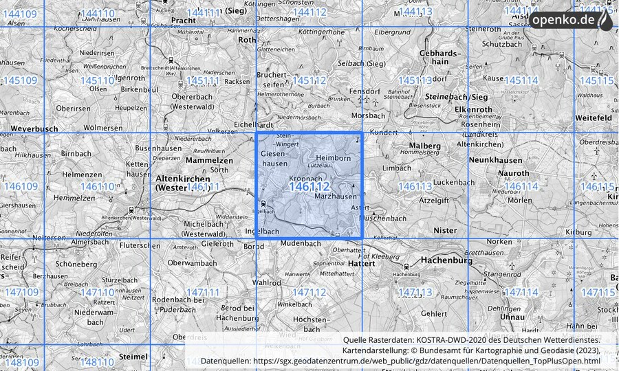 Übersichtskarte des KOSTRA-DWD-2020-Rasterfeldes Nr. 146112