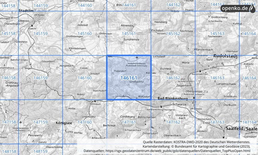 Übersichtskarte des KOSTRA-DWD-2020-Rasterfeldes Nr. 146161