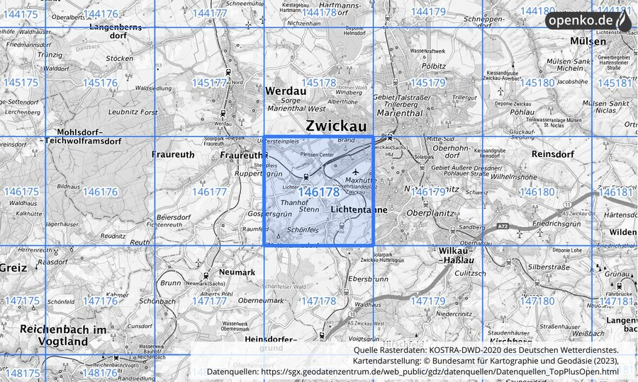 Übersichtskarte des KOSTRA-DWD-2020-Rasterfeldes Nr. 146178