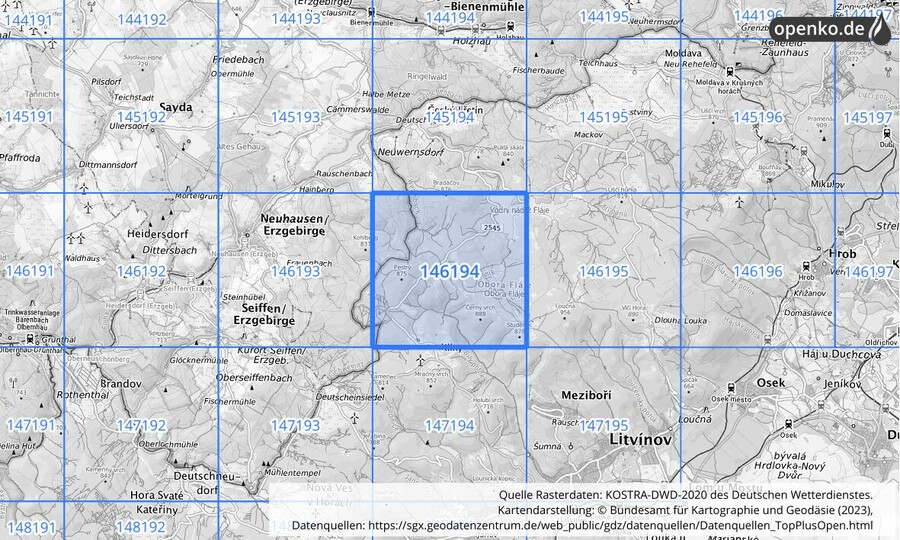 Übersichtskarte des KOSTRA-DWD-2020-Rasterfeldes Nr. 146194