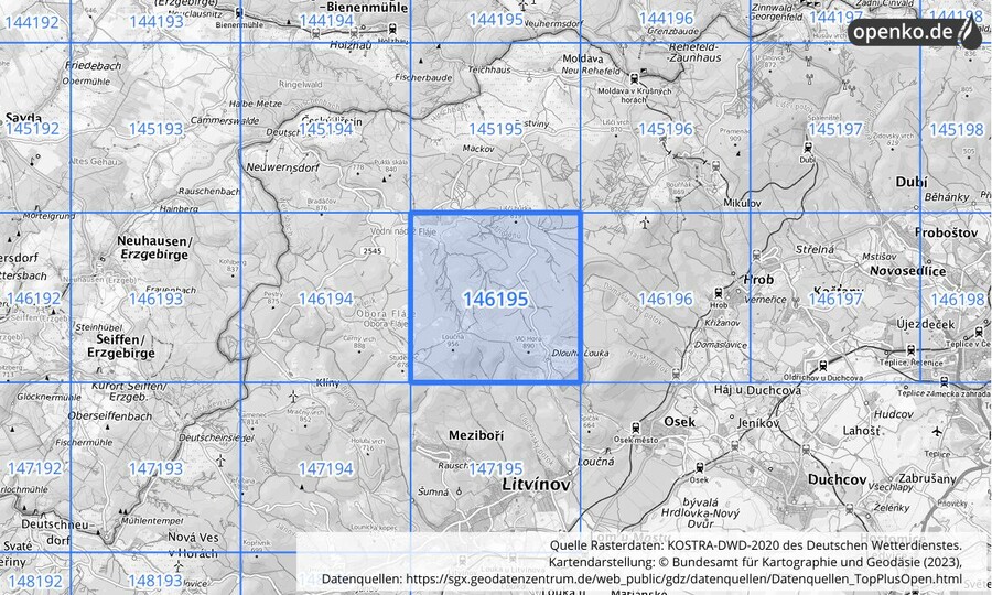 Übersichtskarte des KOSTRA-DWD-2020-Rasterfeldes Nr. 146195