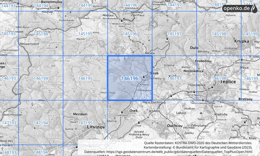 Übersichtskarte des KOSTRA-DWD-2020-Rasterfeldes Nr. 146196