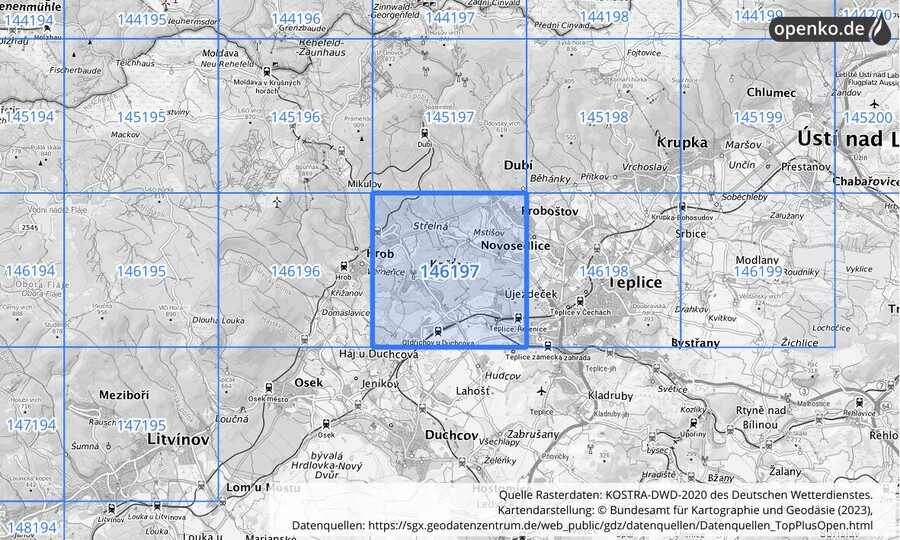 Übersichtskarte des KOSTRA-DWD-2020-Rasterfeldes Nr. 146197