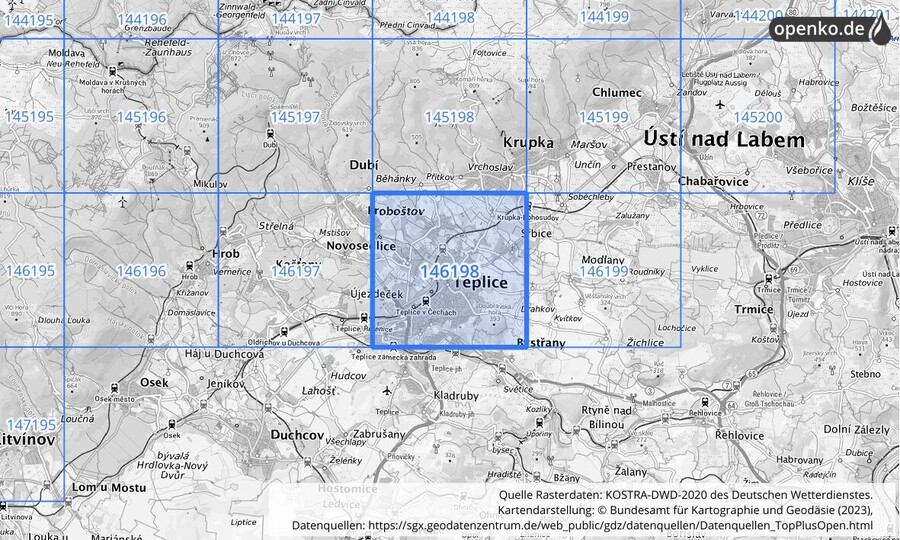 Übersichtskarte des KOSTRA-DWD-2020-Rasterfeldes Nr. 146198