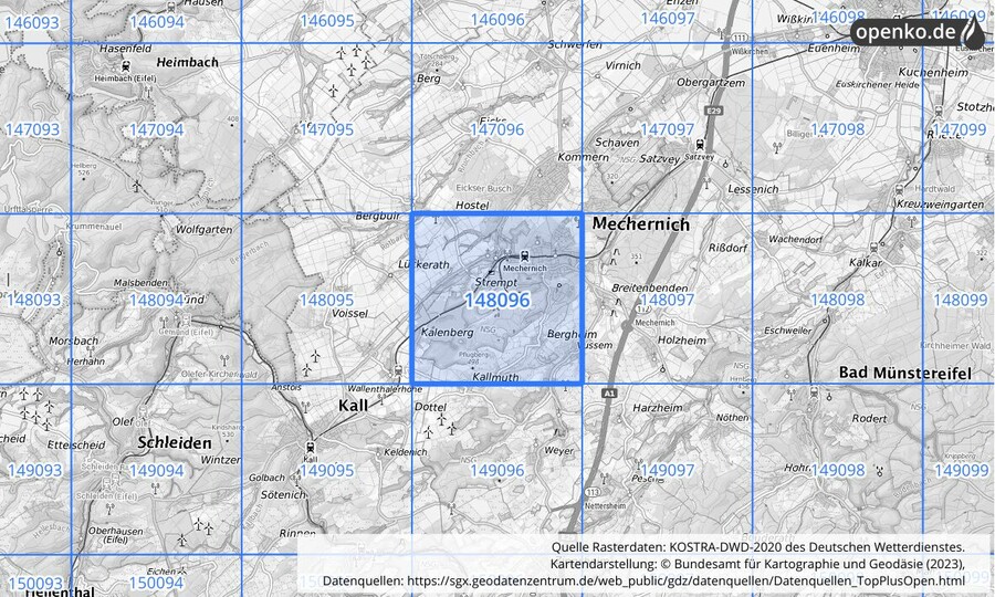 Übersichtskarte des KOSTRA-DWD-2020-Rasterfeldes Nr. 148096