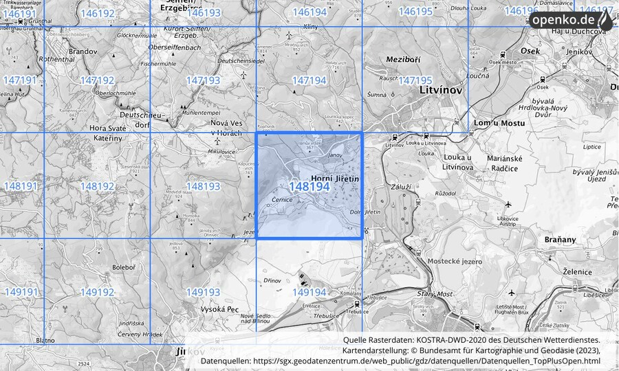 Übersichtskarte des KOSTRA-DWD-2020-Rasterfeldes Nr. 148194