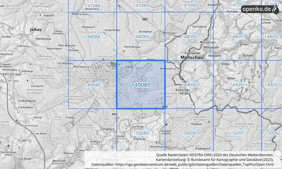 Übersichtskarte des KOSTRA-DWD-2020-Rasterfeldes Nr. 149089