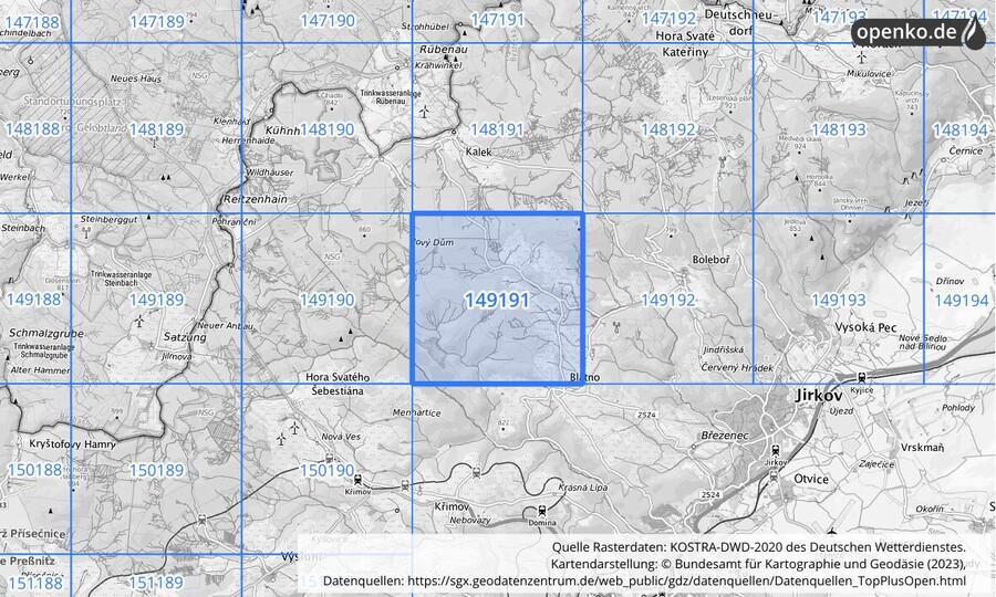 Übersichtskarte des KOSTRA-DWD-2020-Rasterfeldes Nr. 149191