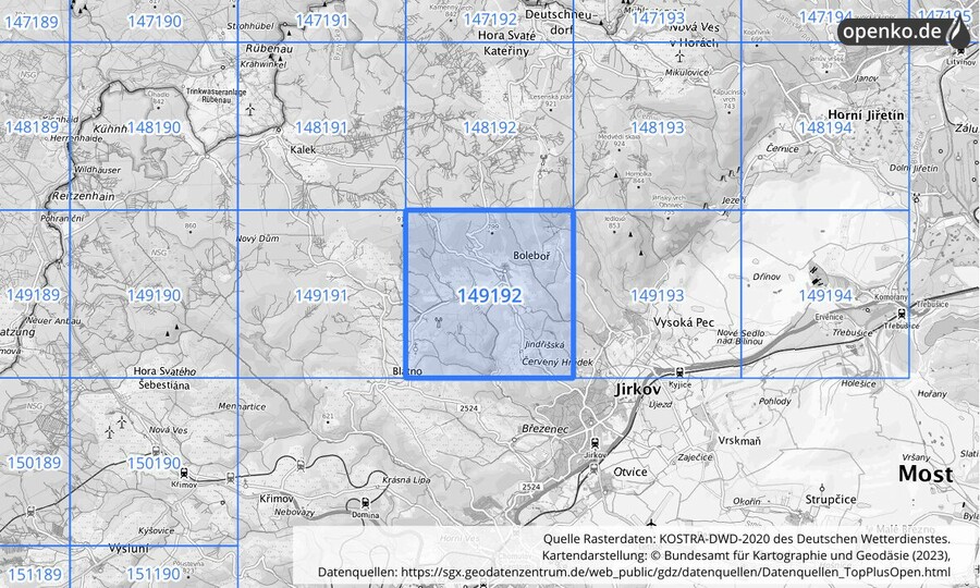 Übersichtskarte des KOSTRA-DWD-2020-Rasterfeldes Nr. 149192