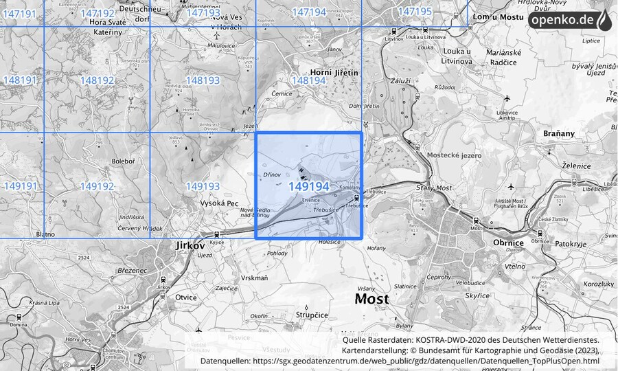 Übersichtskarte des KOSTRA-DWD-2020-Rasterfeldes Nr. 149194