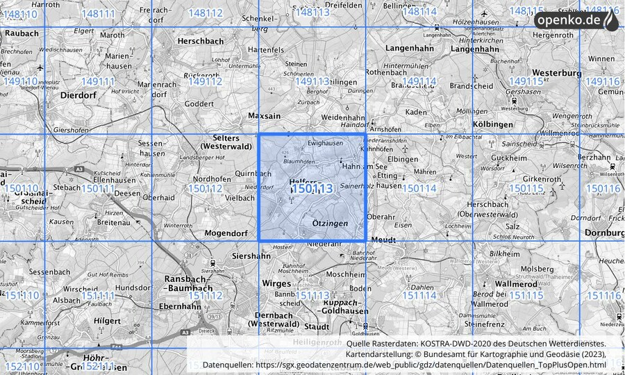 Übersichtskarte des KOSTRA-DWD-2020-Rasterfeldes Nr. 150113