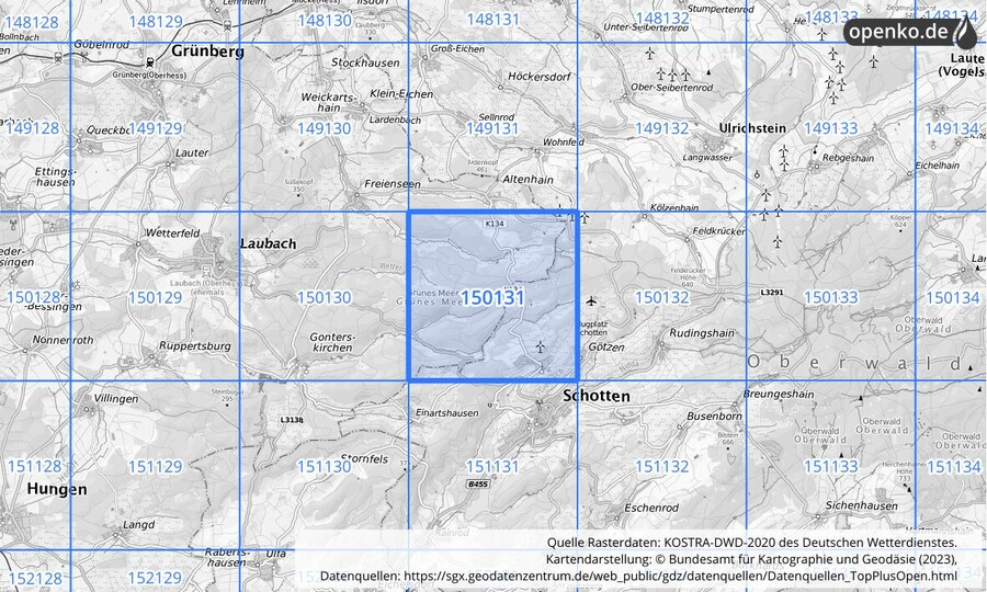 Übersichtskarte des KOSTRA-DWD-2020-Rasterfeldes Nr. 150131