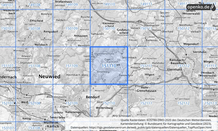 Übersichtskarte des KOSTRA-DWD-2020-Rasterfeldes Nr. 151110